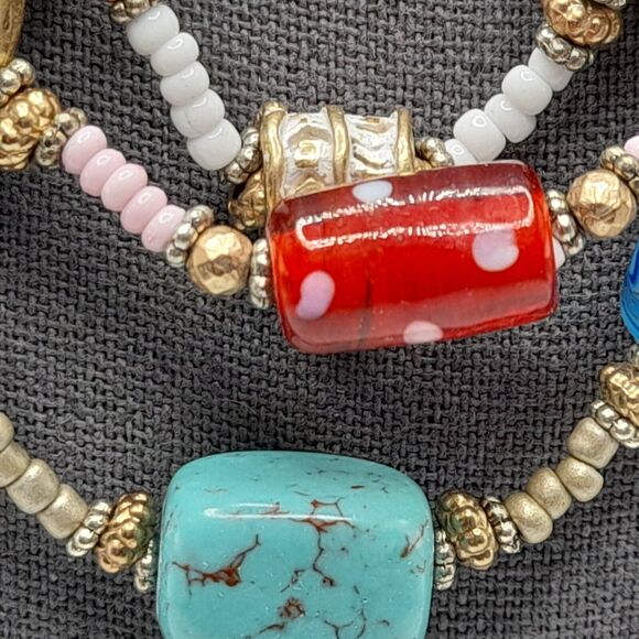 Chico's Lampwork Art Bead Necklace, Three Strands, 20" - Picture 6 of 13